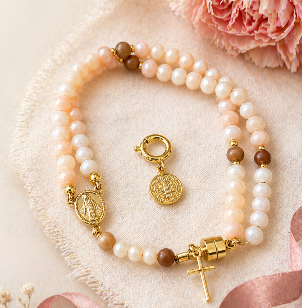 Magnetic Rosary Bracelet – Converts into a Full Rosary | Handmade, Gold Plated with Faceted Stones