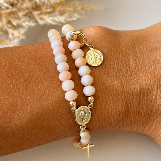 Magnetic rosary bracelet converts to full rosary – gold plated with faceted stones