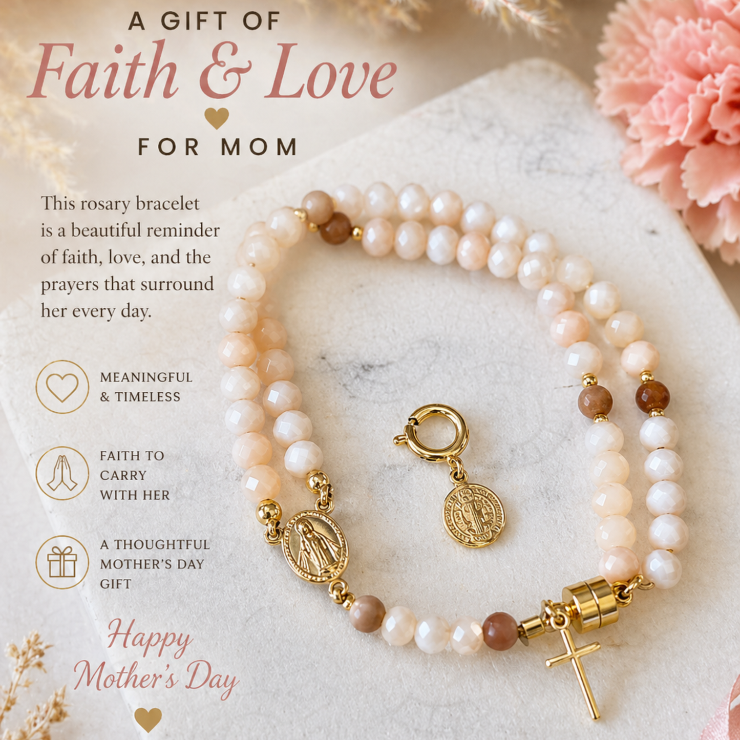 Magnetic Rosary Bracelet – Converts into a Full Rosary | Handmade, Gold Plated with Faceted Stones